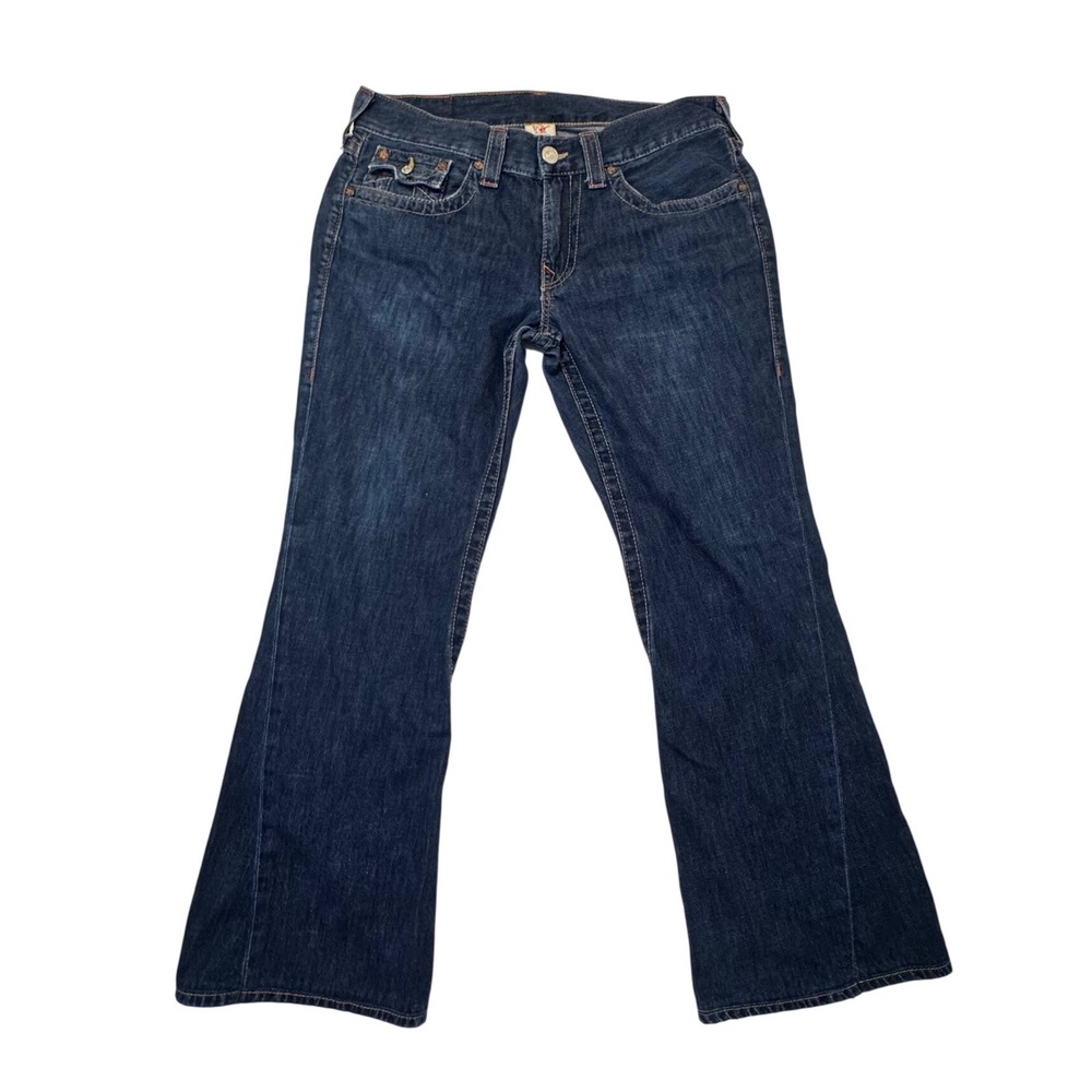 Y2K True Religion Joey Flare Jeans Mens 34 100% Cotton Dark Wash Made in USA